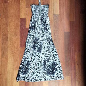 Romantic Sini Leopard Stretchy Ruched Maxi Dress Size Large